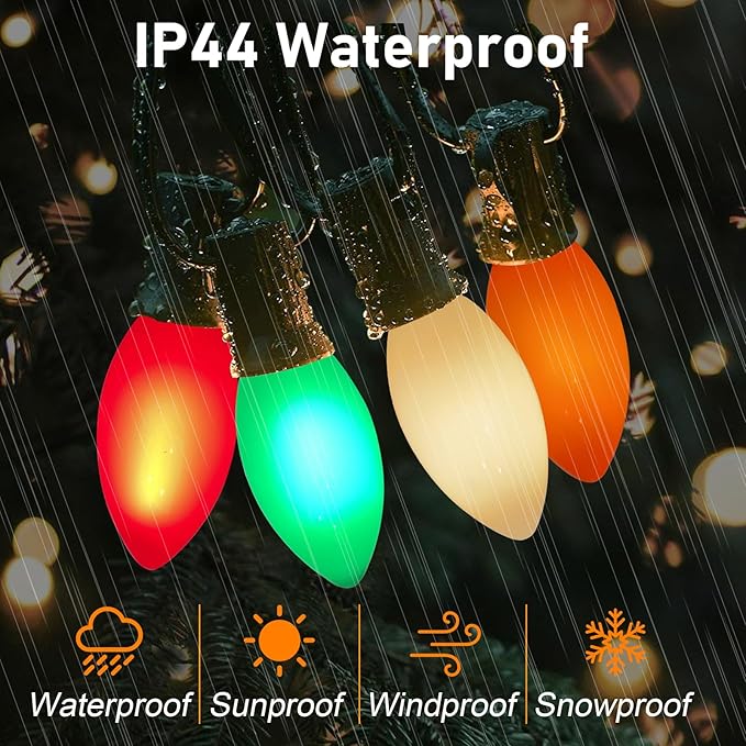 C9 Multicolor Christmas Lights Outdoor, 25Ft Vintage Christmas String Lights with 26 Colorful Ceramic Bulbs, Hanging Patio Lights for Outdoor Roofline Christmas Tree Garden Pathway Decor, Green Wire