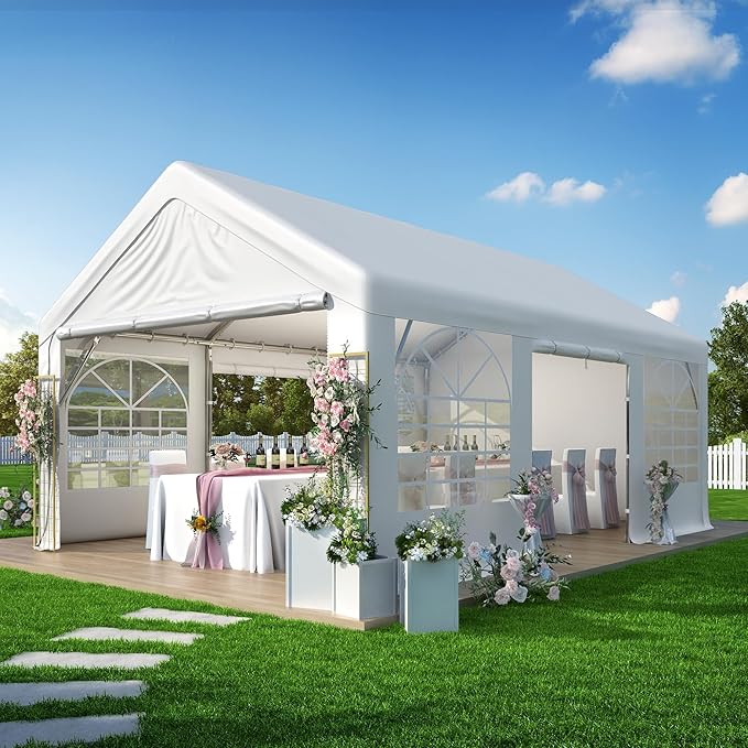 GARTOO 13' x 20' Canopy Party Tent & Carport - Heavy Duty Outdoor Wedding Gazebo with 4 Sand Bags, Event Shelter Canopy for Outdoor Event, Wedding, Birthday Party