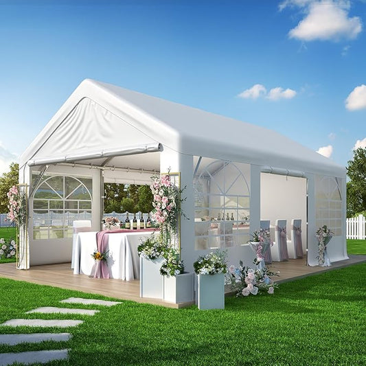 GARTOO 13' x 20' Canopy Party Tent & Carport - Heavy Duty Outdoor Wedding Gazebo with 4 Sand Bags, Event Shelter Canopy for Outdoor Event, Wedding, Birthday Party