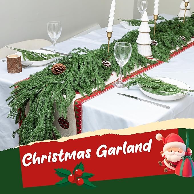 6FT Double Fullness with 88 Tips Norfolk Pine Garland Realistic - 72" Thick Deluxe Faux Christmas Greenery Garland Artificial Green Winter Pine Garlands for Mantle Staircase Table