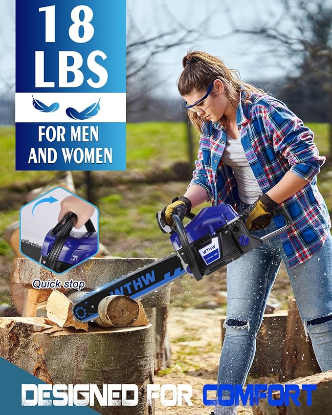 58 cc Gas Powered Chainsaw, 20 in & 18 in Quick-Switch Bars – 550 ml Fuel 260 ml Oil Tanks, Automatic Chain Oiler, Centrifugal Air Filter, Quick Start, Inertial Chain Brake (WH5806)