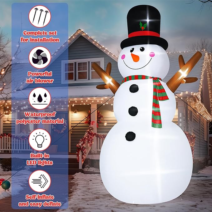 18FT Christmas Inflatable Snowman, Super Large Blow Up Snowmen Outdoor Decor with LED Lights, Waterproof Giant Snowman Yard Decoration for Holiday, Xmas Party, Garden