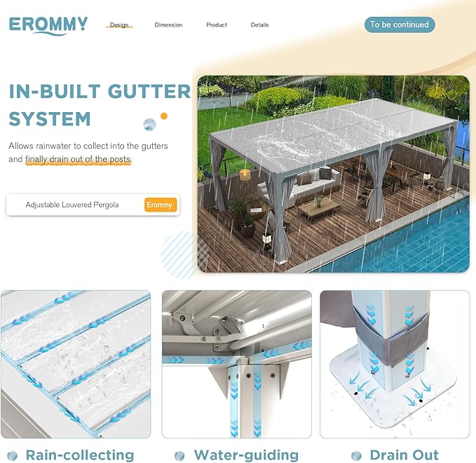 EROMMY Louvered Pergola 10' x 20' Outdoor Hard Top Pergola with Aluminum Frame and Adjustable Metal Rainproof Roof for Garden & Patio, Curtains and Netting Included, White