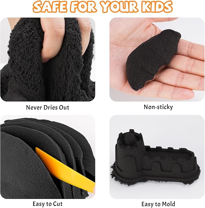 NiToy FlexiSand 11 Lbs Moldable Self-Sticking Sand,Never Dries Out-Fun for 3 Years and up Kids Bulk Refill for Sensory Sand Box Toys,Ideal for Shaping, Squeezing, Scooping and Rolling (5kg, Black)