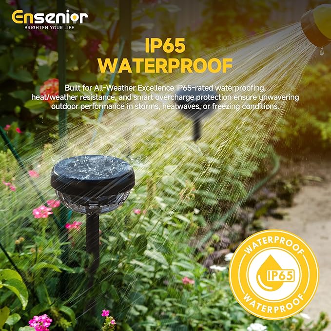 Ensenior Color Changing Solar Lights Outdoor, Auto ON/Off 3000K White Light & RGB LED Solar Garden Lights for Pathway, Yard, Patio, Waterproof, Energy-Efficient Landscape Lighting, 8-Pack