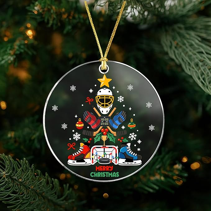 Hockey Christmas Ornament 2025 – Funny Ice Hockey Ornament for Players, Coaches, Fans – Hockey Ornaments for Christmas Tree – Field Hockey & Goalie Gear Gift for Teens, Boys, Men