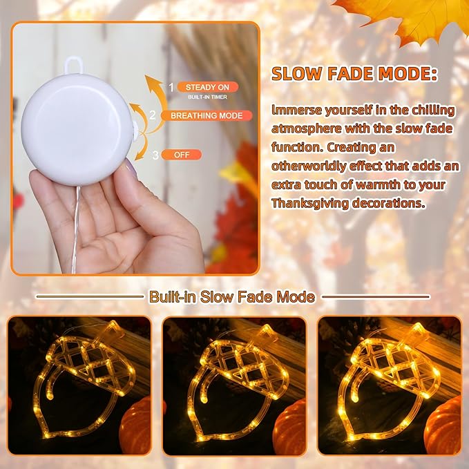 LOLStar Fall Decor Window Lights 2025 Thanksgiving Decorations Acorn Maple Leaves Pumpkin LED Lights with Suction Cups Battery Operated(Exclusive) Slow Fade Mode Timer Autumn Decorations for Home