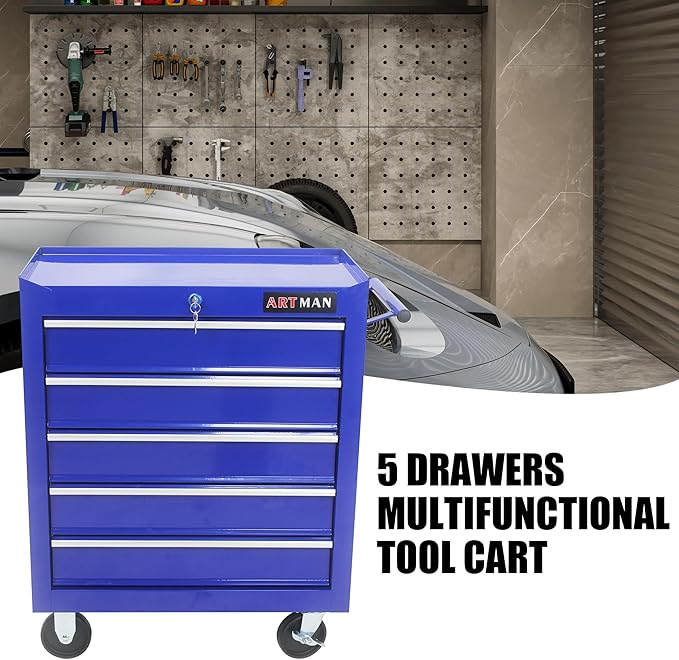 RYH 5 Drawers Rolling Tool Chest & Tool Box on Wheels | Heavy Duty Metal Cart with Ball Bearing Drawers | Fits US General Tool Box for Garage Storage (Blue, 5 Drawers£¨29.9 H ¡¿ 24.2 W ¡¿ 12.9 D)