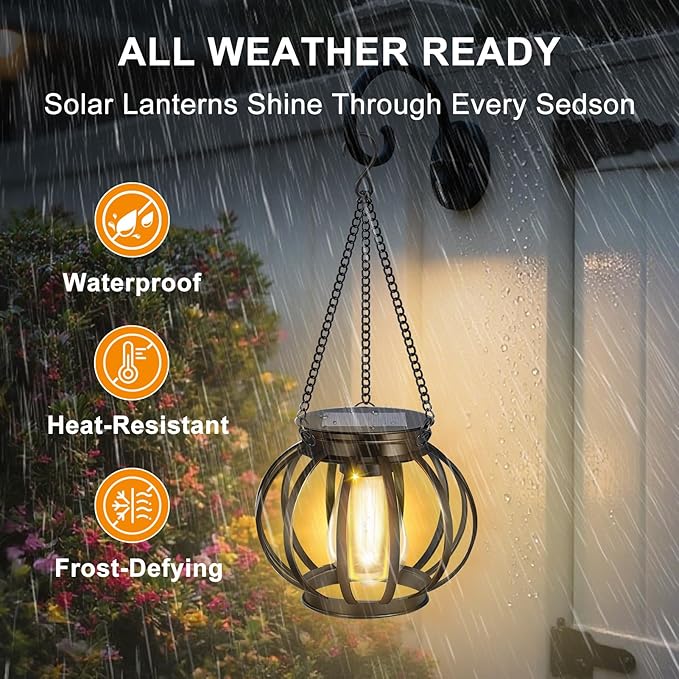 2 Pack Solar Lantern Outdoor Lamp Waterproof Decorations Garden Decor, Christmas Birthday Gifts for Women, Mom, Grandma Decorative Garden, Yard, Patio, Lawn, Porch - Pumpkin