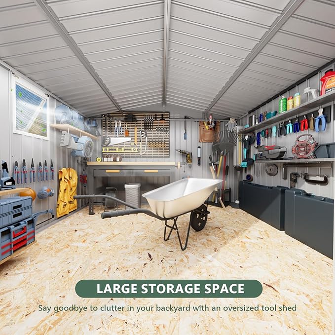 10x8 FT Metal Storage Shed,Outdoor Storage Building with Lockable Doors & 1 Vented Clear Window,Large Backyard Sheds,Waterproof Outside Storage Sheds