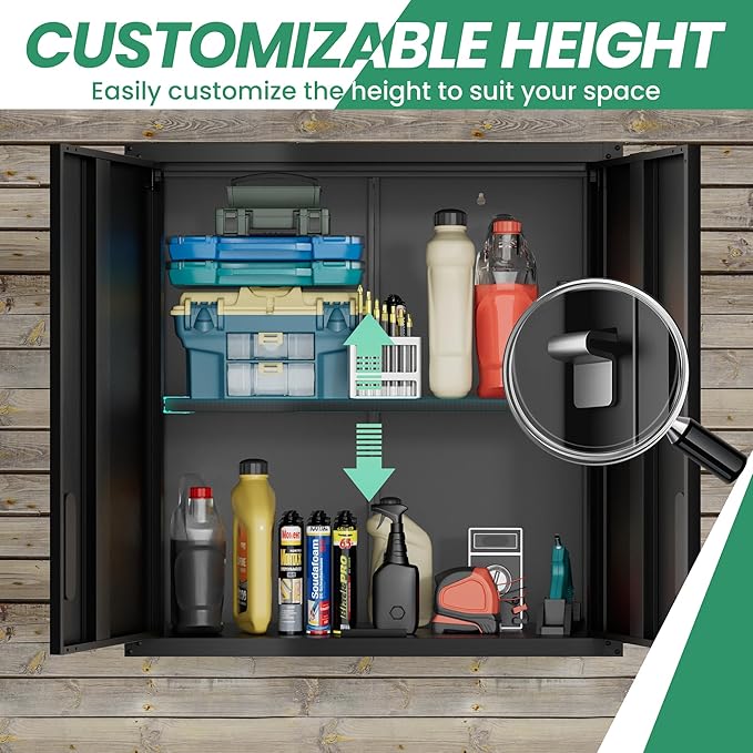 Garage Wall Cabinet,29.5 W Wall Mounted Garage Cabinets with Adjustable Shelf,Heavy Duty Lockable Metal Cabinet,Secure Hanging Tool Cabinet for Basement,Laundry Room,Basement,Workshop,Black