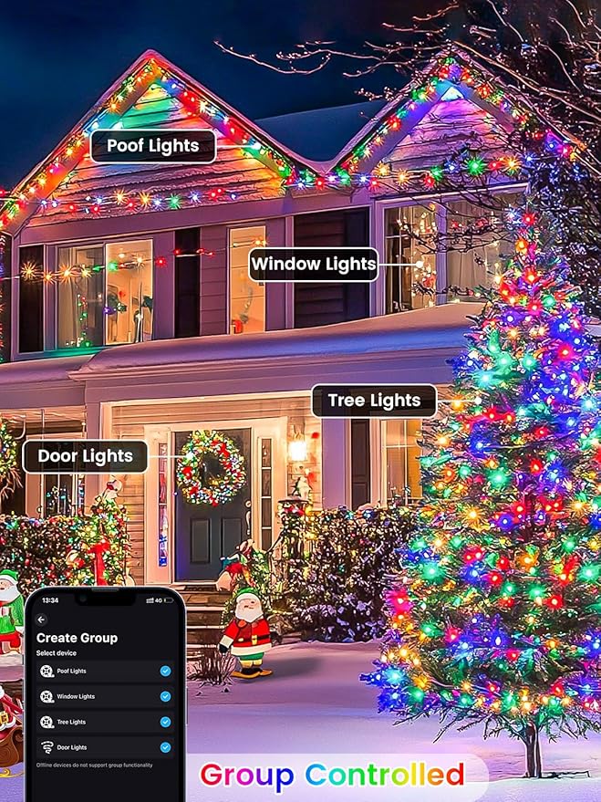 Smart Color Changing Christmas Lights with Remote & APP, 109FT 300 LED RGB Dimmable Christmas String Lights, Waterproof Fairy Twinkle Light for Indoor Outdoor Xmas Tree Wedding Holiday Decorations