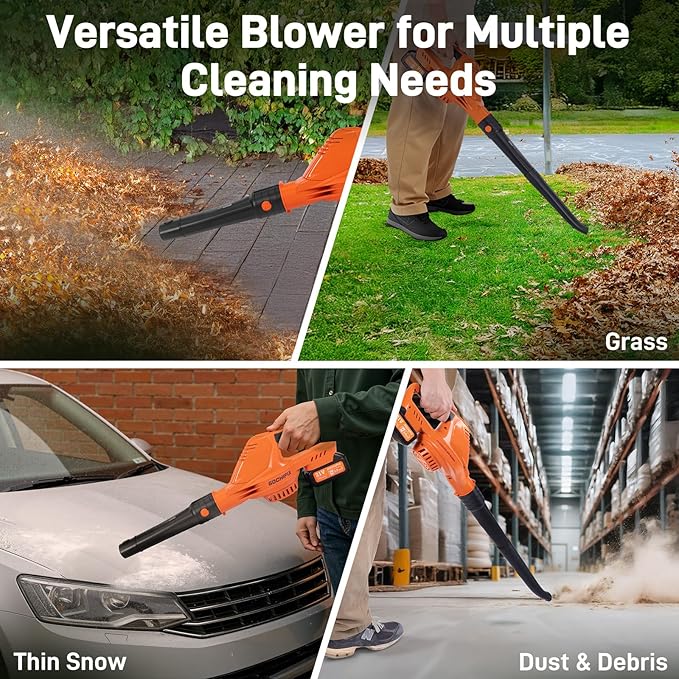 Leaf Blower Cordless, 2 * 21V 3.0Ah Battery and Charger, 5 Speed Levels, Lightweight 180 CFM 130 MPH Electric Powered Blower w/Extension Tube for Patio Lawn Care, Leaf Dust Blowing