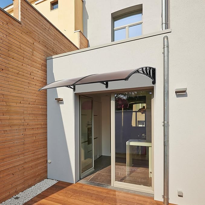 Window Awning Door Canopy Exterior- 40" x 80" Aluminum Door Awning, Polycarbonate Cover Patio Canopy Awning for House, Outside, Rain Snow & UV Resistant (Brown Board & Black Bracket)