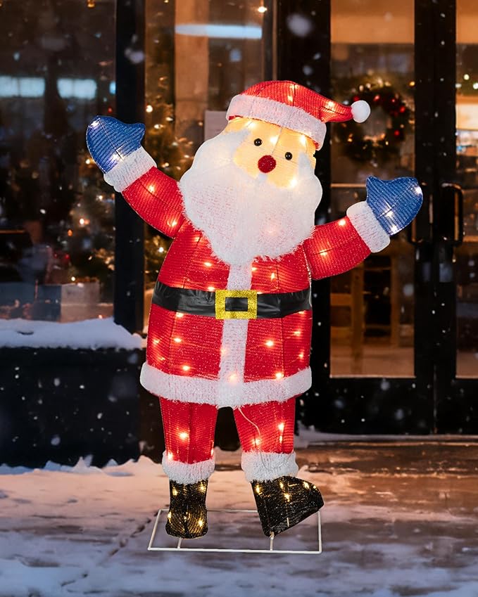 37'' Santa Claus Outdoor Christmas Decorations with 80 LED Lights, Lighted Christmas Outside Decor for Lawn Yard Garden Indoor Outdoor Party