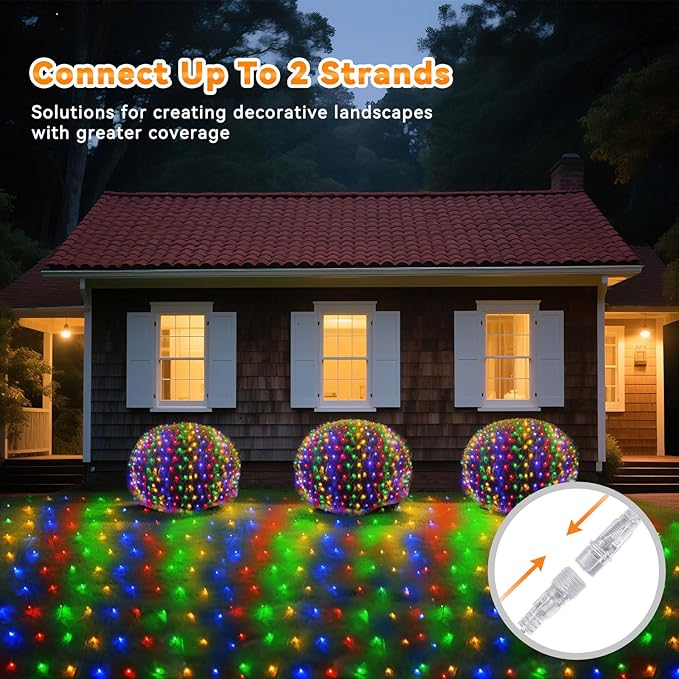 LitHome 14.8FT x 5FT Christmas Net Lights, 300 LED Net Lights Outdoor Mesh Light with 8 Modes, Connectable Waterproof Multicolor Christmas Mesh Light for Bushes, Garden, Backyard, Xmas, Holiday Decor