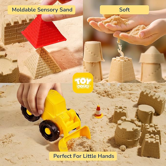 TOY Life 38 Pcs Sand Construction Kit with Big Foldable Sandbox with 2.2Ibs Magic Sand, Trucks, Castle Molds & Beach-Side Mat ? Indoor Sandbox Toy Construction Sensory Bins for Toddlers