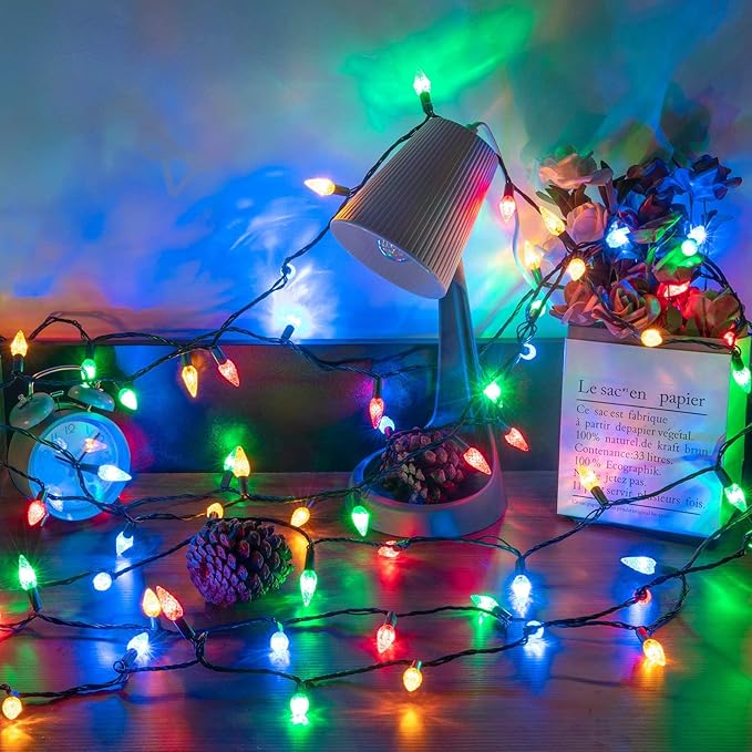 AWQ 500LED 173.8 FT C6 Christmas String Lights Plug in Fairy Twinkle String Lights 8 Modes Timer Function Waterproof Extendable for Indoor Outdoor Wedding Party Christmas Decoration (500, Multicolor)