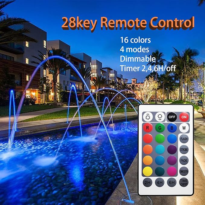 Colored Pond Lights with Timer, APP Control RGB Fountain Light IP68 Waterproof, Dimmable Outdoor Landscape Lights for Fish Tank Pond Fountain Garden (4 Lights)