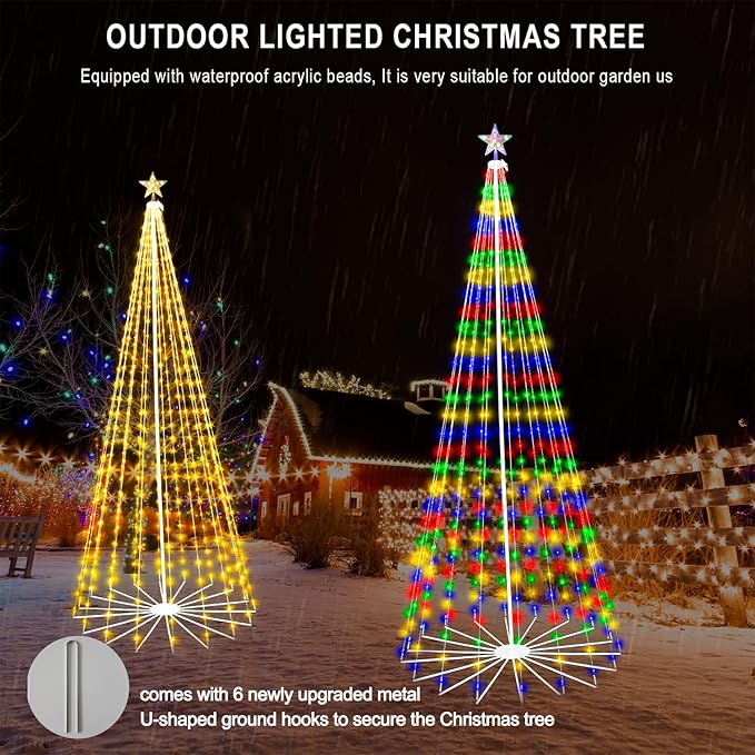 9FT 444LEDS Outdoor Christmas Tree Lights, Smart Cone Tall Pop Up with Star, Timer, Waterproof, APP & Remote, Music Sync, Multicolor/WarmWhite, Outside Xmas Yard Porch Decor
