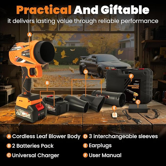 maXpeedingrods Cordless Leaf Blower, 550CFM Battery Leaf Blower with Charger, Infinitely Variable Speeds Lightweight Handheld, Leaf Blowers for Patio Cleaning, Car Water Blowing Leaves and Dust