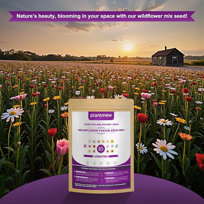 200,000+ Wildflower Seeds [4oz] 16 Variety Perennial Mix - Non-GMO, USA-Sourced Heirloom Seeds for Pollinator Gardens | Attracts Bees/Birds/Butterflies | High Germination Rate for Indoor & Outdoor