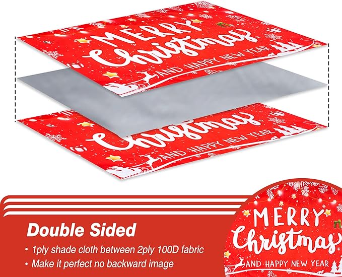 XIFAN Christmas Flag Double Sided 3x5 FT Outdoor, Large Merry Christmas and Happy New Year Banner with Snowman Christmas Tree, Gift Wall Winter Decoration