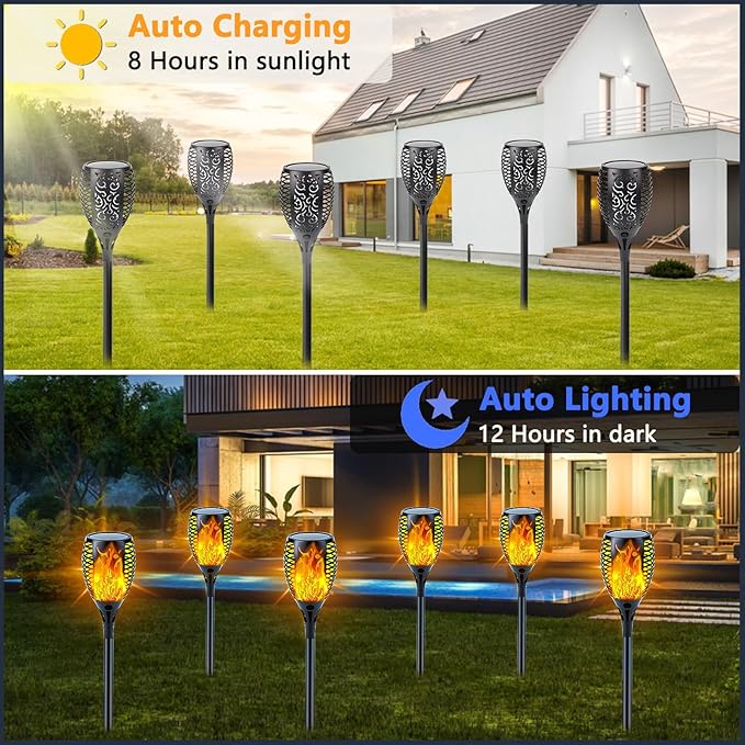 Upgraded Solar Lights Outdoor, 6 Pack Flickering Flame Solar Torch Lights with Super Larger Size for Christmas Decor, Solar Christmas Lights Waterproof Solar Powered Outdoor Lights for Garden Pathway