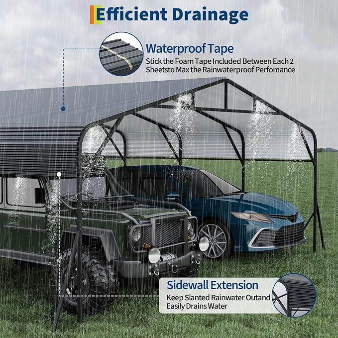 Metal Carport, 20x25 FT Outdoor Carport Canopy with Reinforced Base and Galvanized Steel Roof, Heavy Duty Garage Car Shelter Shade for SUV, Truck, Boats