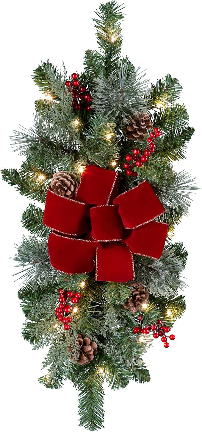 Haute Decor Classic Pre-lit 26 inch Artificial Fir Christmas Swag (Staircase Swag), 20 Warm White LEDs, Indoor/Outdoor