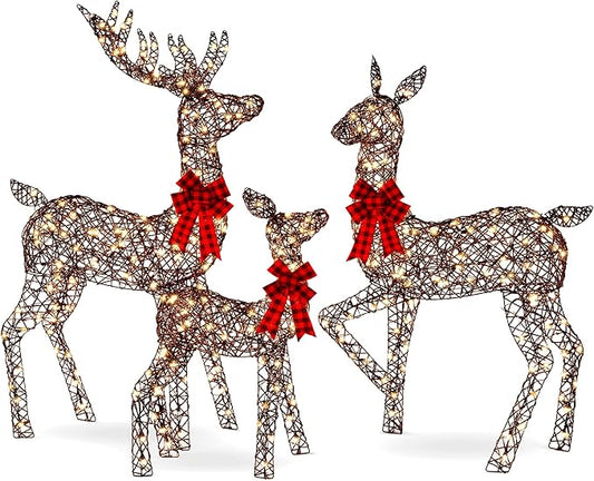 Best Choice Products 6.5ft 3-Piece Large Lighted Christmas Deer Family Set, Outdoor Yard Decoration with 385 LED Lights, Stakes, Zip Ties - Rattan