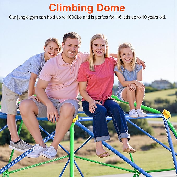 10FT Geometric Dome Climber for Kids 3-12 - Heavy Duty 1000LB Capacity Jungle Gym with Hammock & Climbing Grips, Outdoor Backyard Play Equipment, Easy Assembly