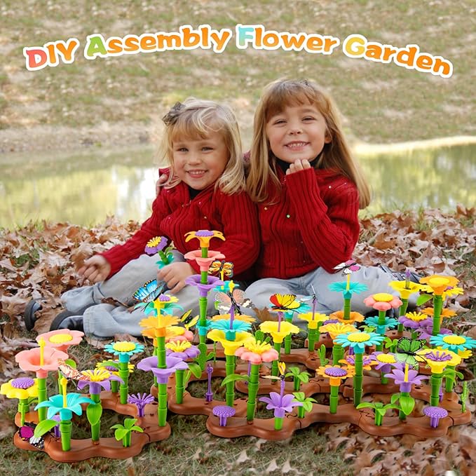 Flower Garden Building Toys for Girls: 272 PCS Kids Gardening Kit Set Gifts for 3 4 5 6 7 Year Old Toddler