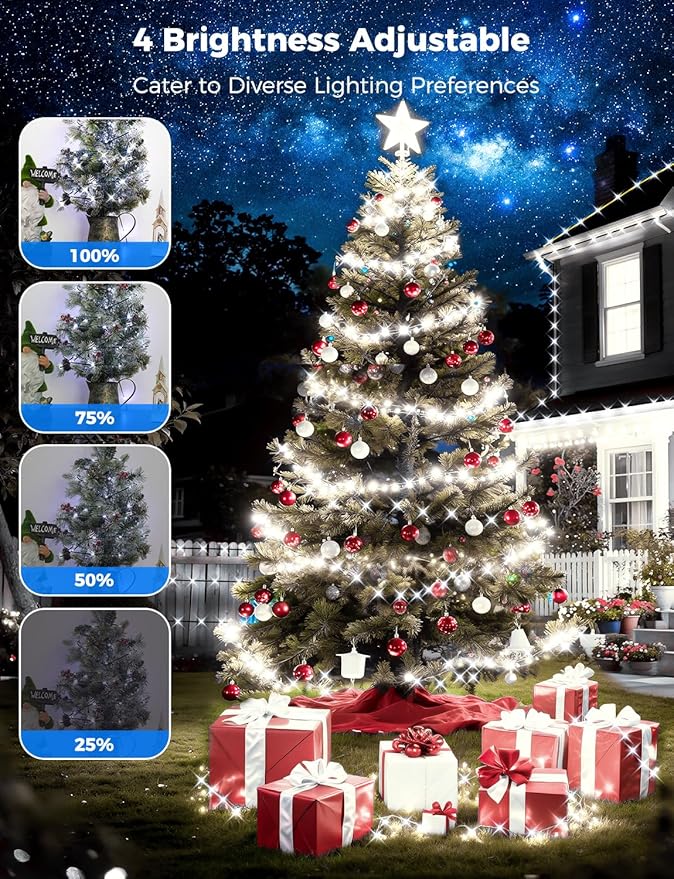 Brightever LED Christmas Lights Outdoor, 295 FT 900 LED Christmas Tree Fence Lights with Remote - 8 Lighting Modes & 3 Timers, Cascading Twinkle Light Decor for Outside, Garden, Lawn (Cool White)