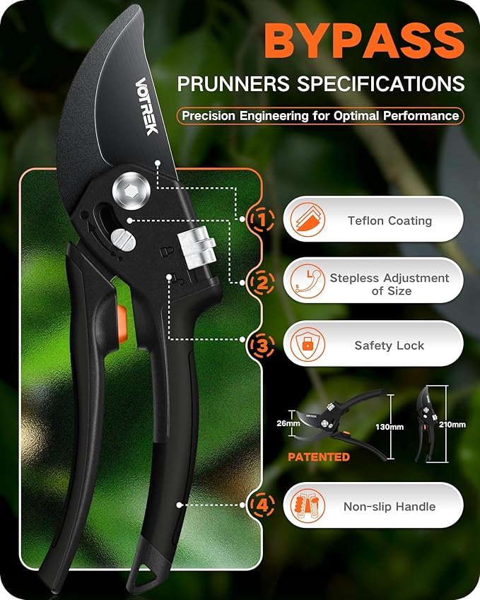 8.5 Pruning Shears for Gardening, ¡¼Unique Stepless Handle Opening¡½Professional Bypass Garden Clipper for All Hands, SK5 Steel Blades, Heavy Duty Ergonomic Plant Pruners for Branch