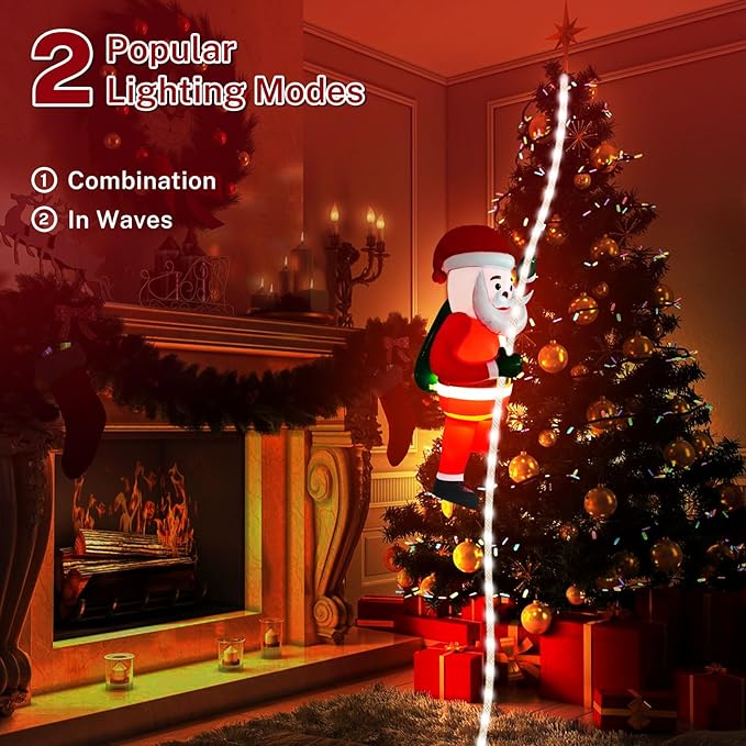 Christmas 9.8FT LED Rope Lights with 2.7FT Inflatable Climbing Santa Claus, Christmas Decorations Indoor Outdoor with Timer & Memory Plug for Holiday Yard, Porch, Window, Wall, Xmas Tree, Home Decor