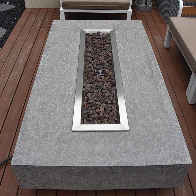 Hampton Fire Table Outdoor Fire Pit 56 x 32 Cast Concrete Firepit Includes Lava Rocks 45,000 BTUs Outdoor Fireplace for Patio Furniture Set, Deck, Porch, Outdoor Heater - Natural Gas