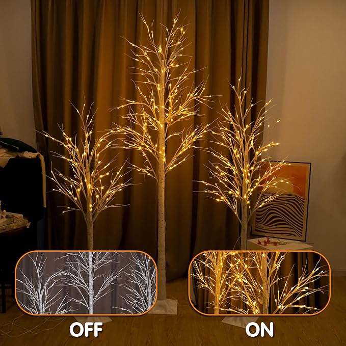 Garsing Lighted Birch Tree Set of 5ft, 6ft and 8ft, Lights Artificial Christmas Tree for Home, Festival, Party and Holiday Decoration, Indoor and Outdoor Use (3 Pack, Warm White)