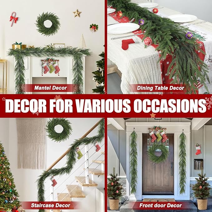 Artgar Pine Garland - 6 Ft Christmas Garland - Artificial Green Cedar Garlands - Garlands Christmas Decorations for Home Mantel Stairs Dining Table Christmas Decor (Green)