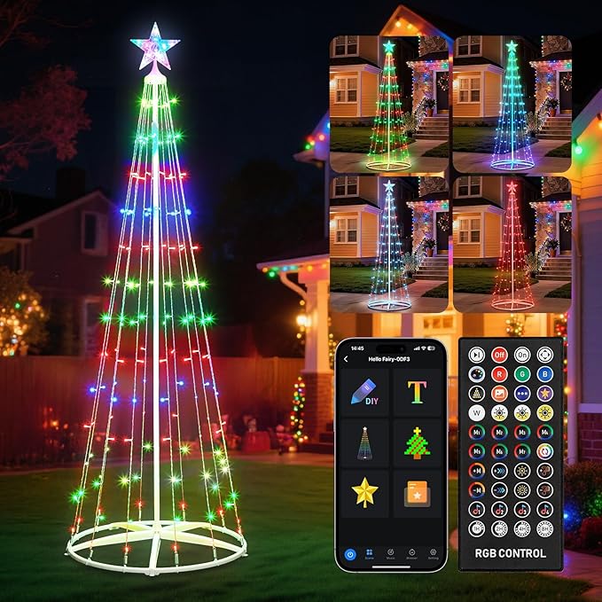 Smart Christmas Tree Light, 6FT 154 LED Artificial Tree with Star Topper, Music Sync with Remote & APP Control, DIY RGB LED Light Show for Xmas Indoor/Outdoor Decorations