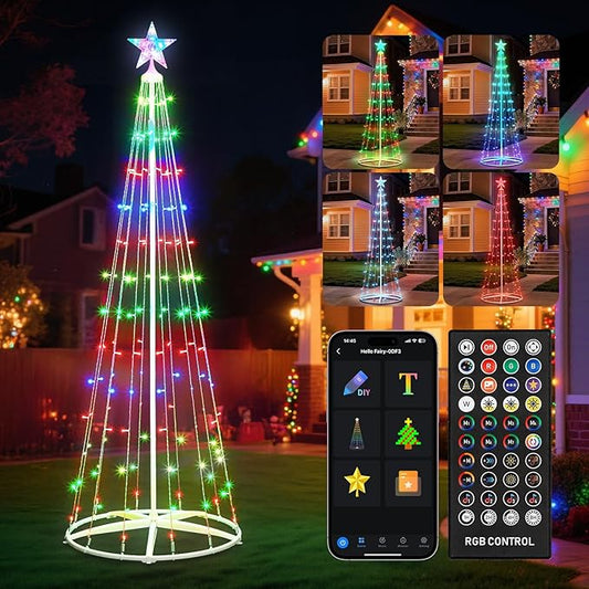 Smart Christmas Tree Light, 6FT 154 LED Artificial Tree with Star Topper, Music Sync with Remote & APP Control, DIY RGB LED Light Show for Xmas Indoor/Outdoor Decorations