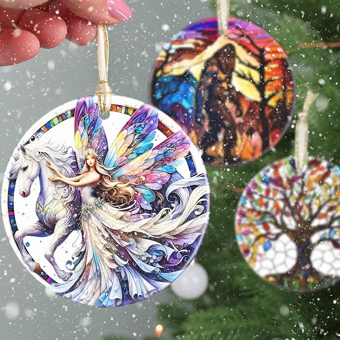Christmas Ornaments, 3.5 Inch Ceramic Fairy Hanging Ornament, Christmas Tree Ornaments, Gifts for Daughter, Xmas Gifts, Unique Gift Idea, Perfect for Holiday Party, Tree, Window, Wall Decor