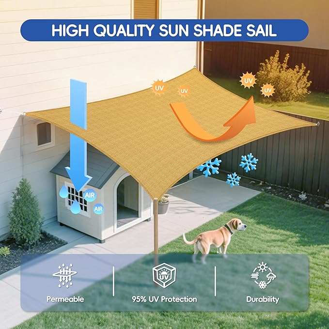 Sun Shade Sail 3'x17' Rectangle Shade Cloth for Garden, Permeable Shade Canopy Outdoor Patio Covers for Pergola Backyard Deck Outside Activity, Sand