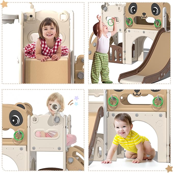 9-in-1 Toddler Slide and Climber Set Indoor Outdoor Slide Playset for Kids Age 1-8, Freestanding Backyard Playground with RNG Toss, Basketball Hoop,Telescope, Storage Space