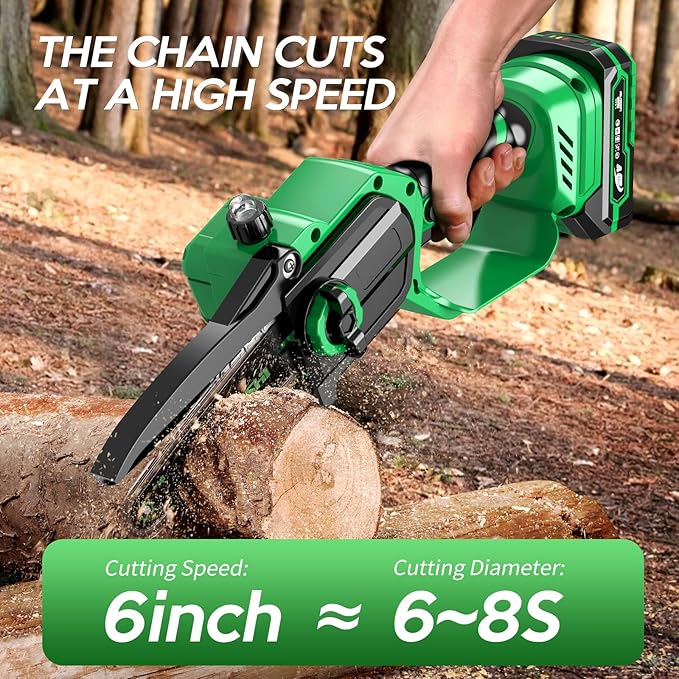 Mini Chainsaw 6 Inch Portable Electric Chainsaw Cordless with 2 Batteries and a Carrying Case, Handheld for Tree Branches, Courtyard, Household and Garden, Gifts for Men Dad Husband Women