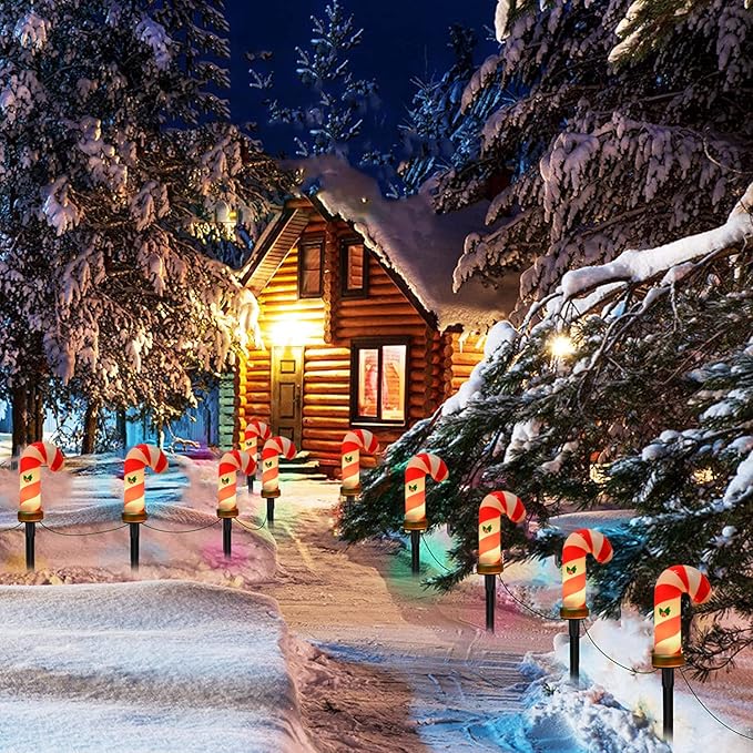 GOOTHY C7 Christmas Pathway Lights Outdoor, 7Ft Outdoor Christmas Decoration String Light with 8 Xmas Walkway Light Waterproof for Patio Driveway Lawn Garden Yard, Candy Cane, 14Ft