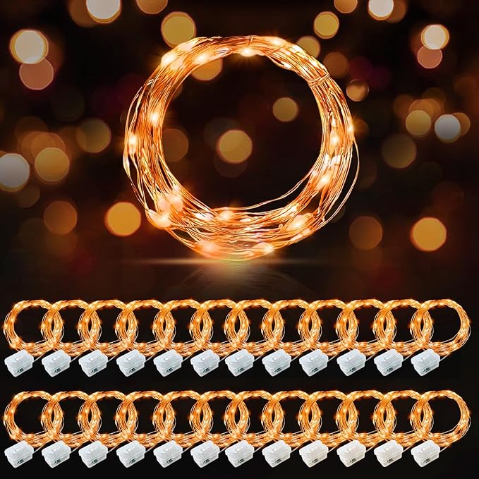 AIKEI 24 Pack LED Fairy Lights Battery Operated, Orange Thanksgiving Mini String Lights Waterproof 7ft 20 Led Firefly Starry Lights for Wedding Party Bedroom Garden Christmas Decoration Orange