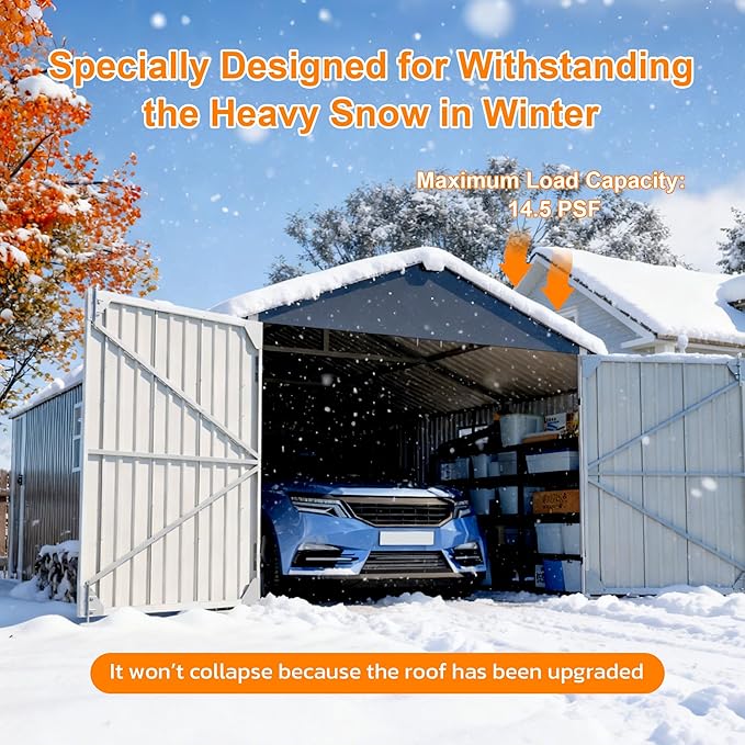 12x20 FT Heavy Duty Metal Garage Shed, Extra Large Outdoor Storage Building with Double Doors, Side Door & Window, Waterproof All-Weather Steel Carport for Vehicle & Equipment Storage