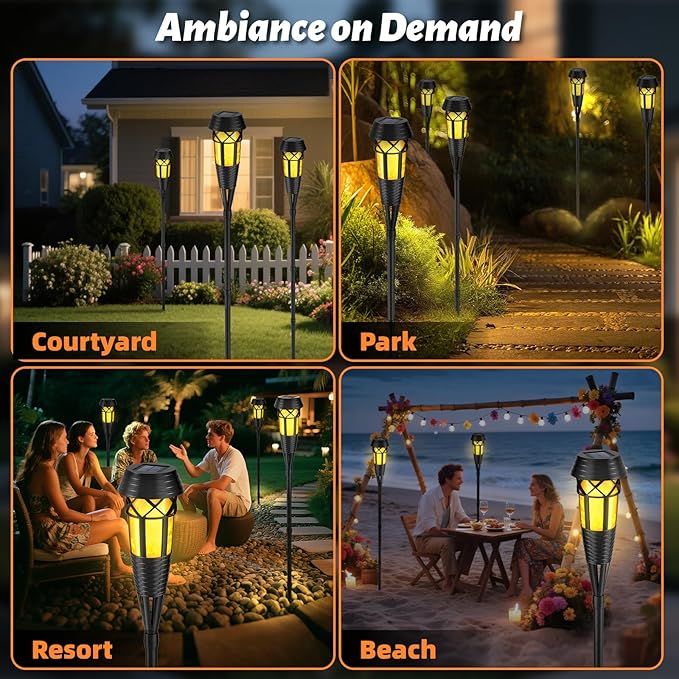 Flickering Flames Torch Light Solar Garden Lights Waterproof Landscape Lighting - 2 Pack