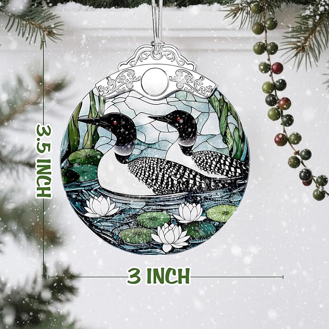 Loon Birds Stained Glass Ornament, Christmas Ornaments – Christmas Tree Ornament, Holiday Decor, Xmas Stocking Stuffers, Gift Idea, Gifts for Bird Lover, Coworker, Friend, and Family